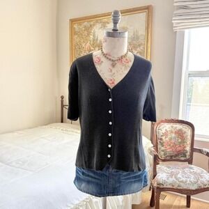 Y2K black ribbed button front going out top Design Originals Studio